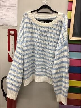 Kbb kahlana womens knit oversized sweater XXL blue white stripes n3 JCPenney